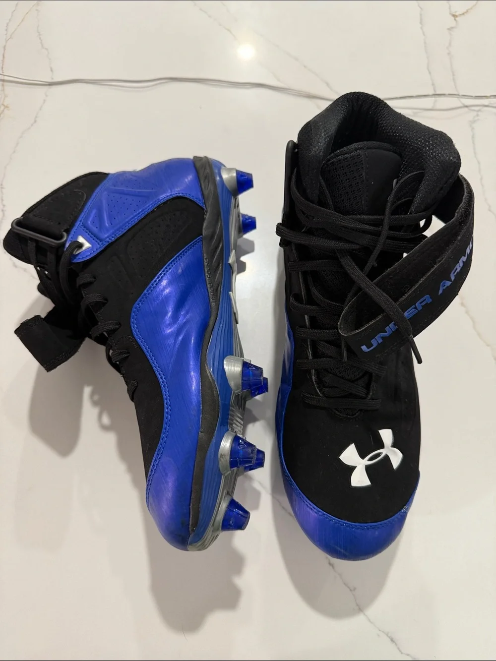 Under Armour Kids Black and Blue Football Cleats